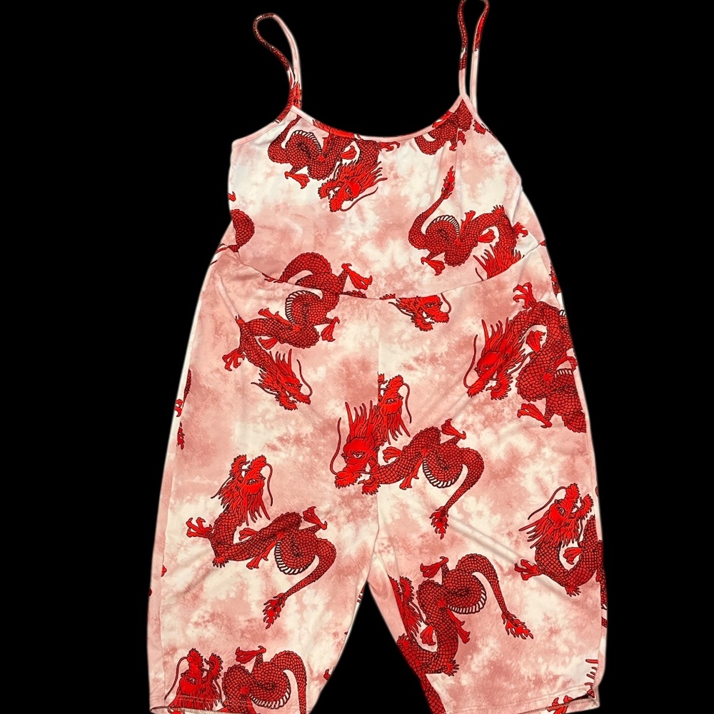 Fashion Nova Red Dragon Sleeveless Shorts Bodycon Body Suit /Romper 1X